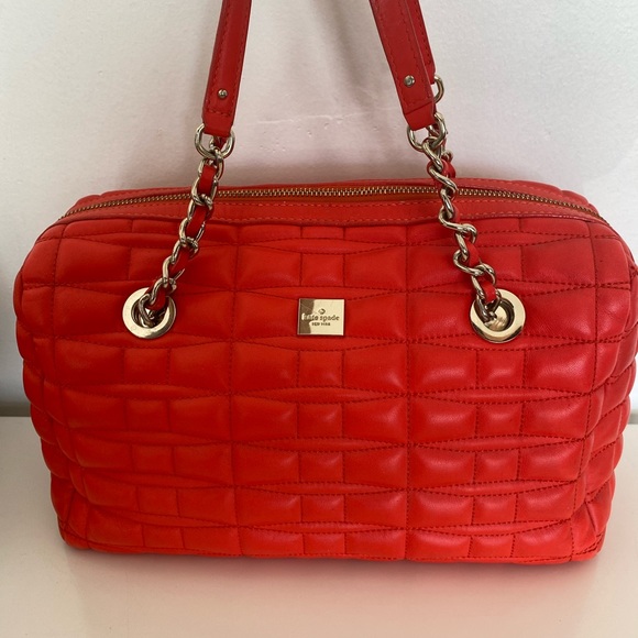 kate spade Bags Kate Spade Boston Bag Quilted Blood Orange Lambskin